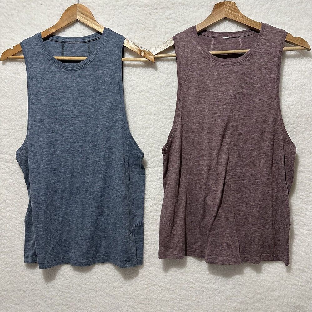 2pcs Lululemon Box It Out Tank Heathered Oxblood Purple Pink & Navy Blue Sz 0,2?
